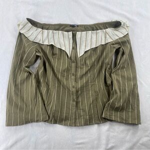 Fashion Nova Olive Green Striped Off-Shoulder Skirt